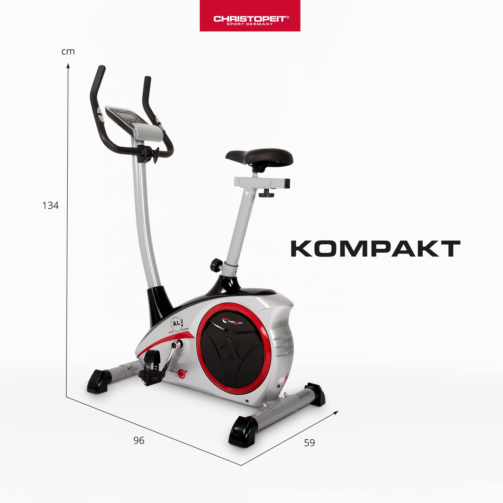 Christopeit Sport Heimtrainer AL 2 Silber inkl. Bodenschutzmatte - 24-Stufig, bis 150kg Gewicht, 9kg Magnet-Bremssystem, LCD-Display