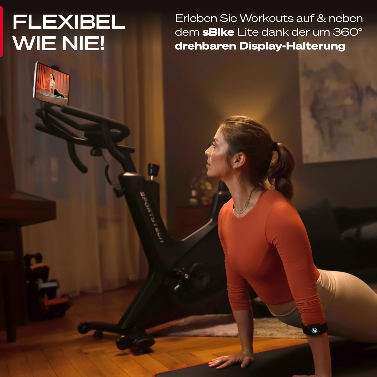 Sportstech sBike Lite - Smartes Heimtrainer Fahrrad mit LED - Deutsche Qualitätsmarke - App mit Kursen und 360° Tablet-Halterung für Full Body Workout - Ergometer, Indoor Fitnessbike (sBike Lite BL)