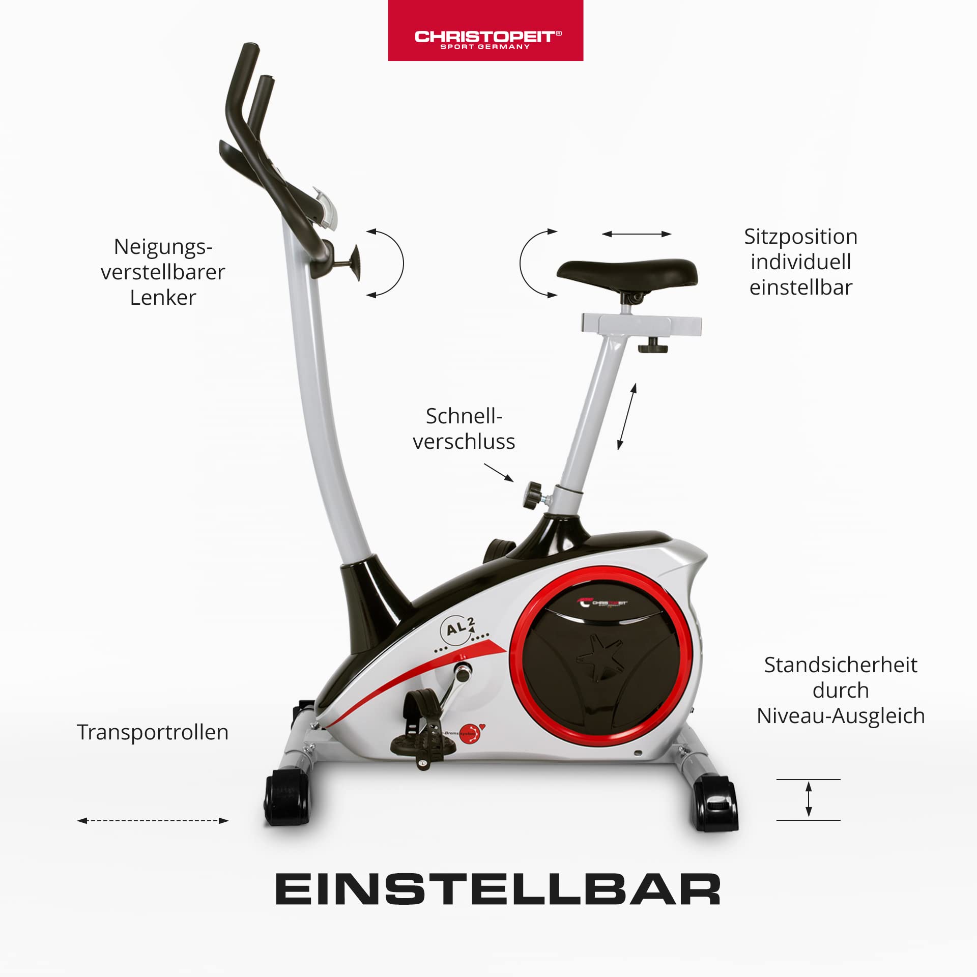 Christopeit Sport Heimtrainer AL 2 Silber inkl. Bodenschutzmatte - 24-Stufig, bis 150kg Gewicht, 9kg Magnet-Bremssystem, LCD-Display