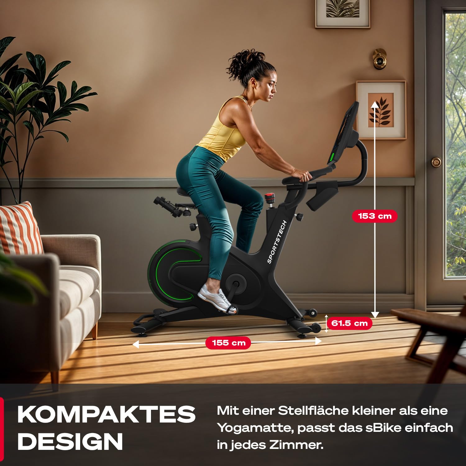 Sportstech Heimtrainer + 21.5" Touch Display - Deutsche Qualitätsmarke - APP mit Live Workouts & Kursen Fitnessbike mit patentierter LED Technologie, Ergometer, sBike (sBike + Bundel)