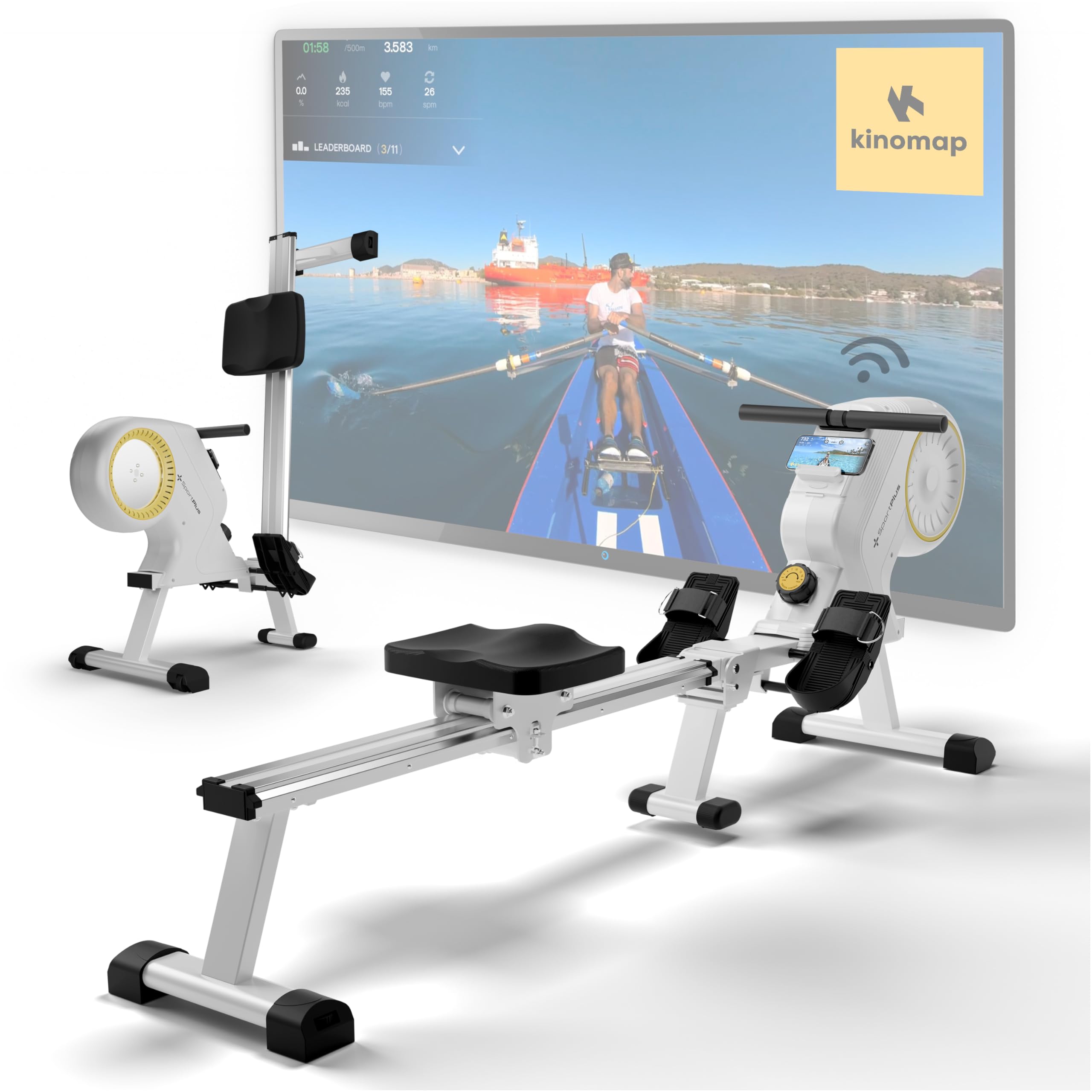 SportPlus Rudergerät für zuhause klappbar - Heimtrainer Rudergerät 16 Widerstandsstufen - leises Magnetbremssystem - Rudermaschine für zuhause - Designed in Germany - bis 150kg belastbar