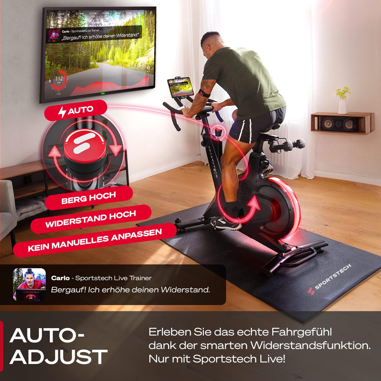 Sportstech sBike Lite - Smartes Heimtrainer Fahrrad mit LED - Deutsche Qualitätsmarke - App mit Kursen und 360° Tablet-Halterung für Full Body Workout - Ergometer, Indoor Fitnessbike (sBike Lite BL)