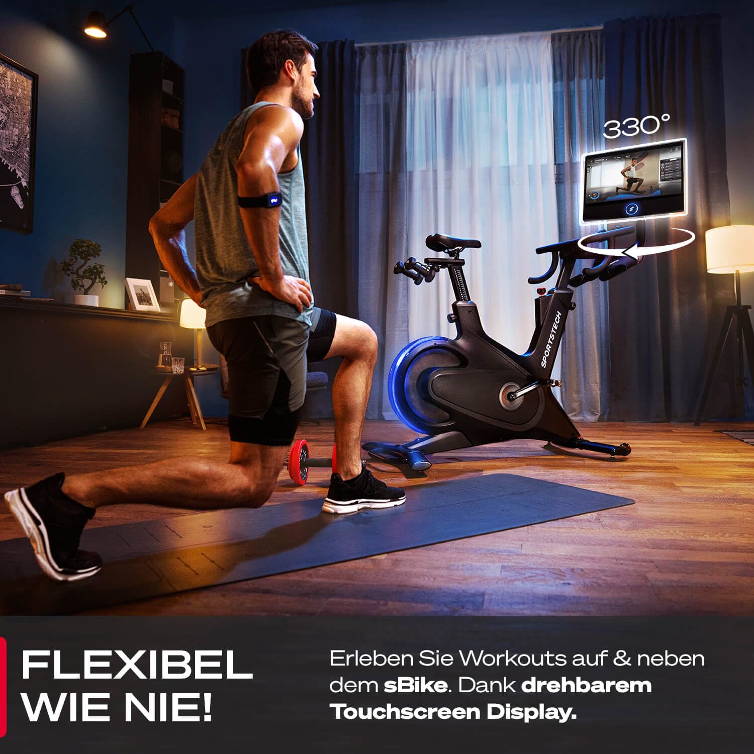 Sportstech Heimtrainer + 21.5" Touch Display - Deutsche Qualitätsmarke - APP mit Live Workouts & Kursen Fitnessbike mit patentierter LED Technologie, Ergometer, sBike (sBike + Bundel)