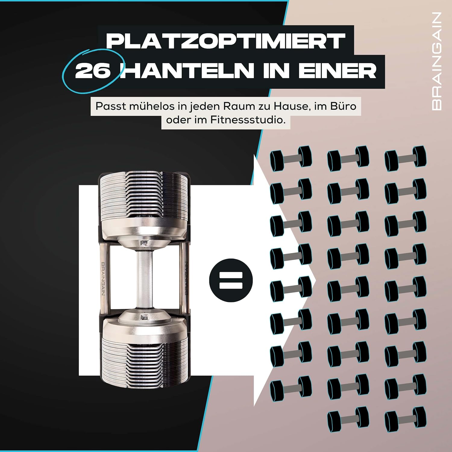 BRAINGAIN Verstellbare Hanteln: Chrom/Schwarz fürs Heimtraining