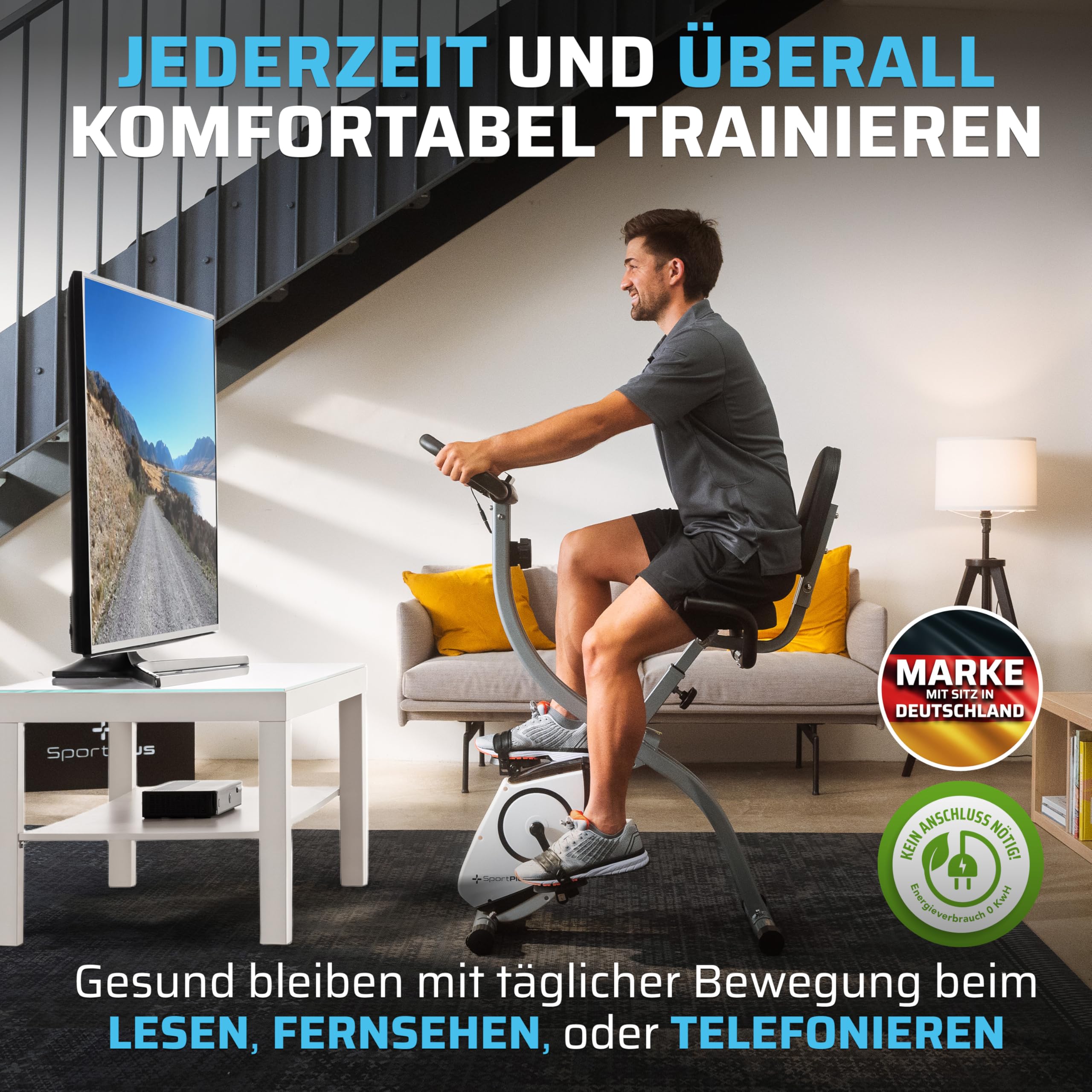 SportPlus Klappbarer Heimtrainer – Leises Hometrainer Fahrrad für Zuhause – Faltbares Fitnessbike & Ergometer mit Rückenlehne – Heimtrainer Fahrrad bis 100 kg belastbar – Indoor Cycling