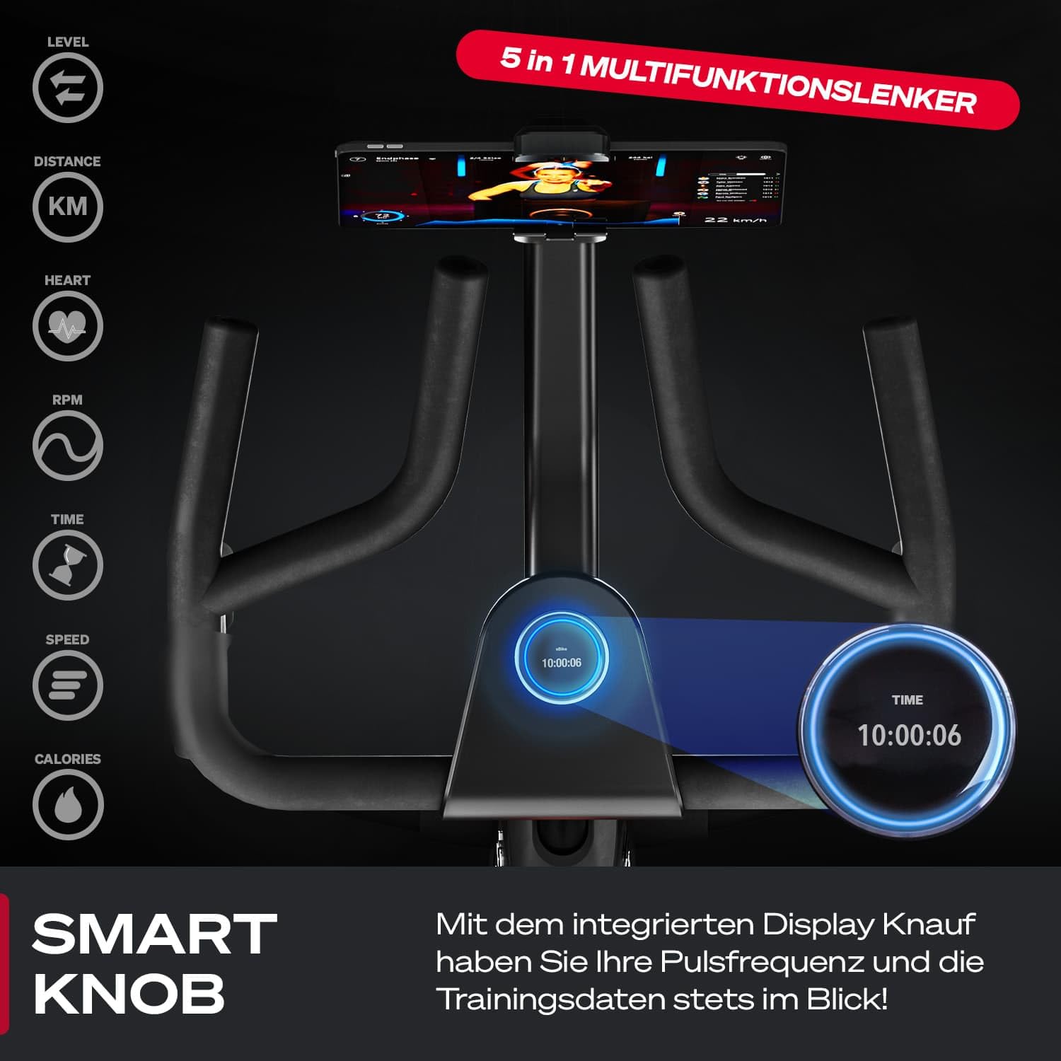 Sportstech sBike Lite - Smartes Heimtrainer Fahrrad mit LED - Deutsche Qualitätsmarke - App mit Kursen und 360° Tablet-Halterung für Full Body Workout - Ergometer, Indoor Fitnessbike (sBike Lite BL)