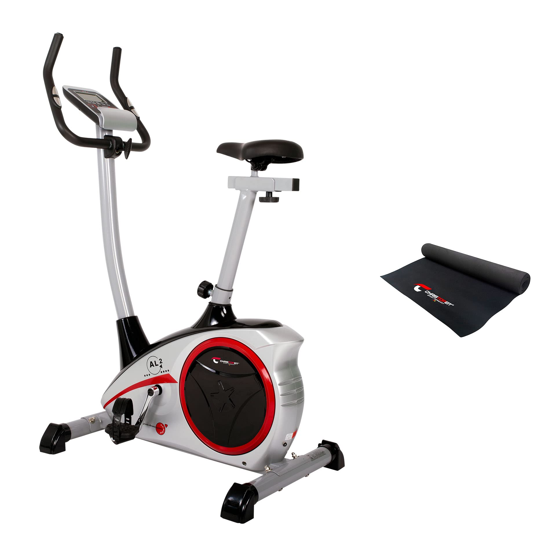 Christopeit Sport Heimtrainer AL 2 Silber inkl. Bodenschutzmatte - 24-Stufig, bis 150kg Gewicht, 9kg Magnet-Bremssystem, LCD-Display