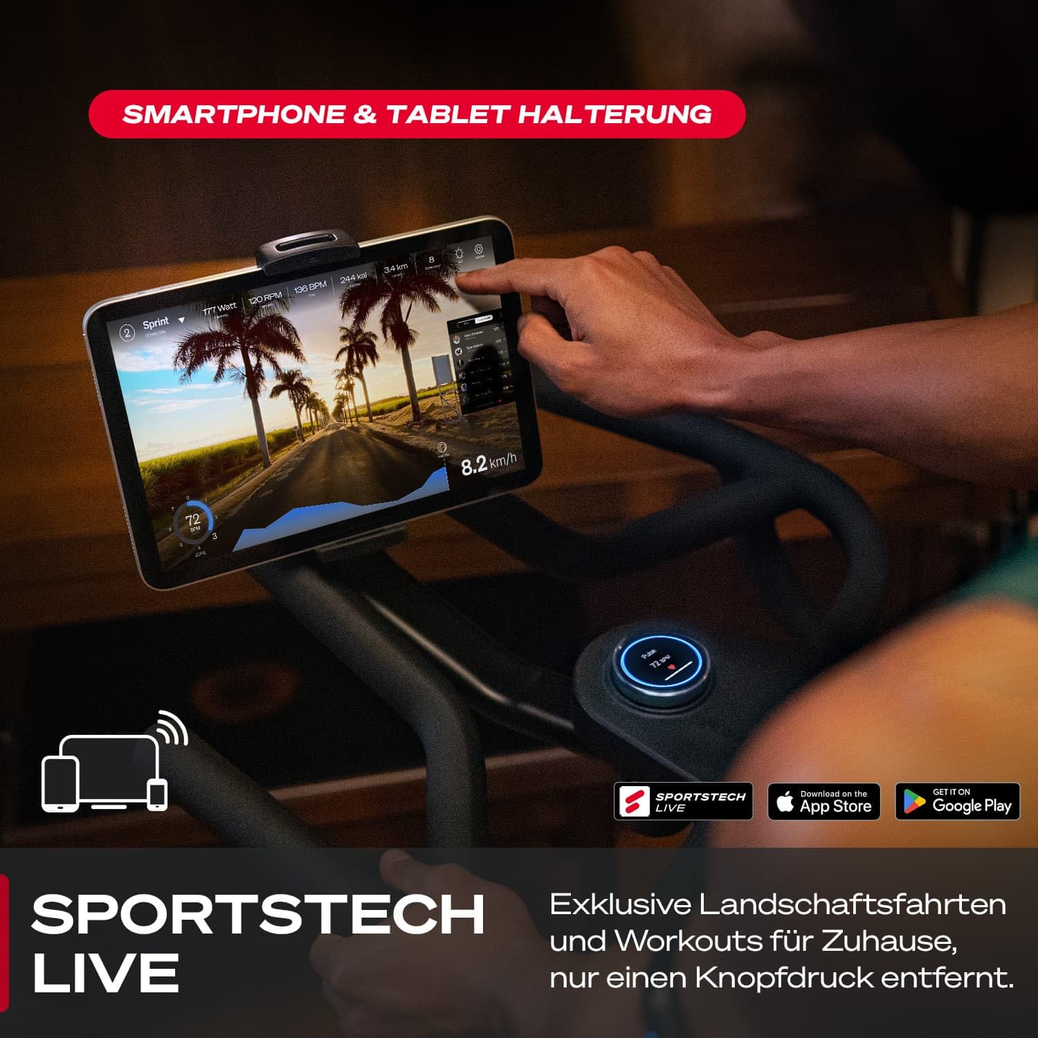 Sportstech sBike Lite - Smartes Heimtrainer Fahrrad mit LED - Deutsche Qualitätsmarke - App mit Kursen und 360° Tablet-Halterung für Full Body Workout - Ergometer, Indoor Fitnessbike (sBike Lite BL)