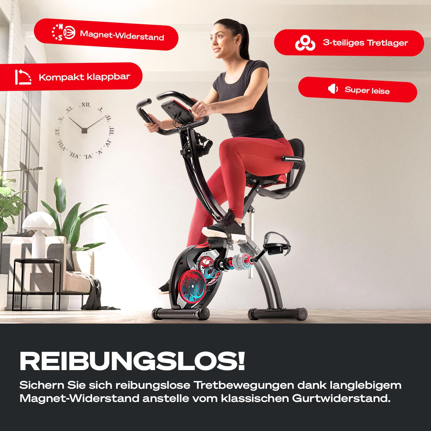 Sportstech Ergometer Heimtrainer Fahrrad klappbar, Fitness Indoor Fahrrad für Zuhause, Hometrainer Bike 150kg, App mit Live- & On Demand-Kursen für Full Body Workout-Erlebnis, X150 Bike