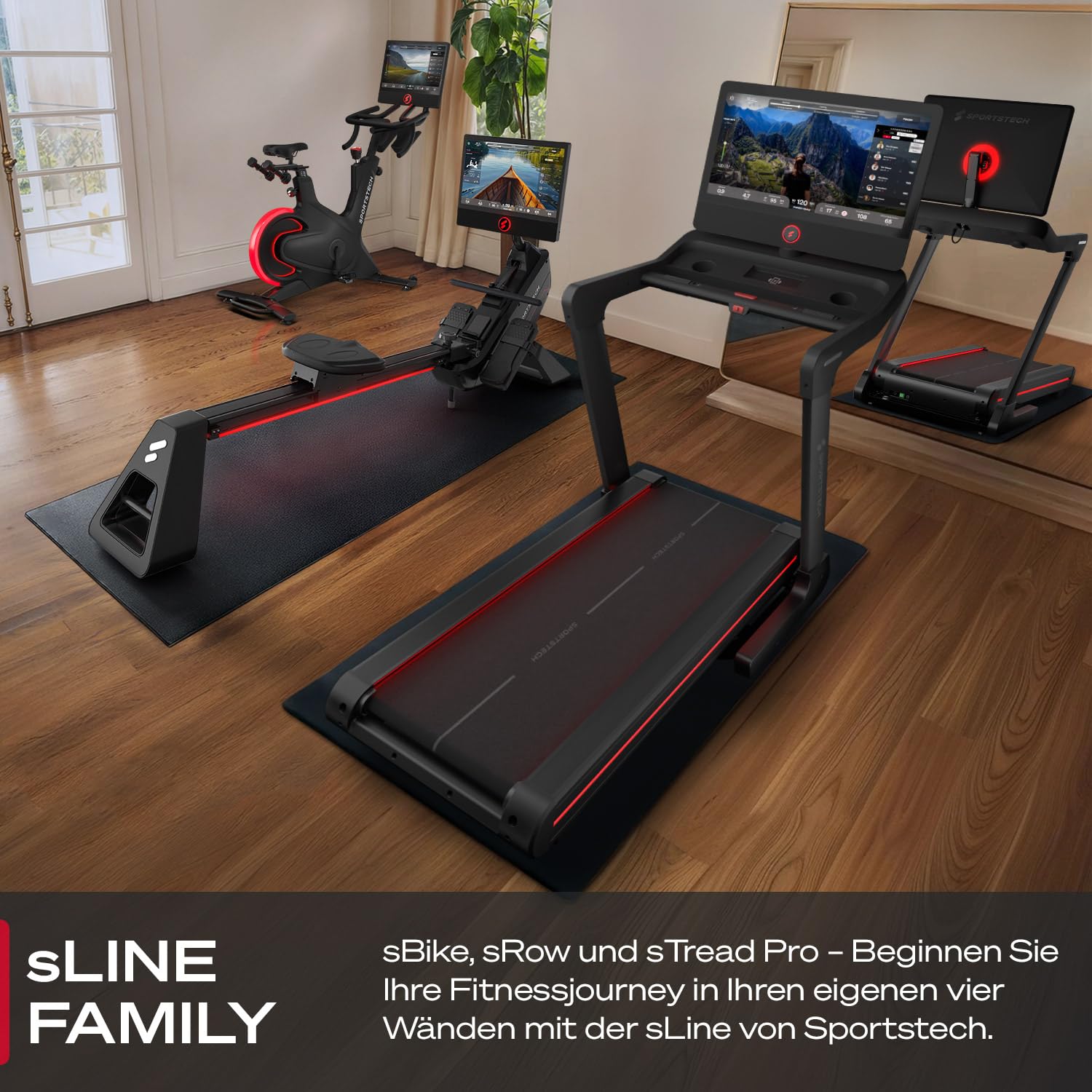 Sportstech Heimtrainer + 21.5" Touch Display - Deutsche Qualitätsmarke - APP mit Live Workouts & Kursen Fitnessbike mit patentierter LED Technologie, Ergometer, sBike (sBike + Bundel)