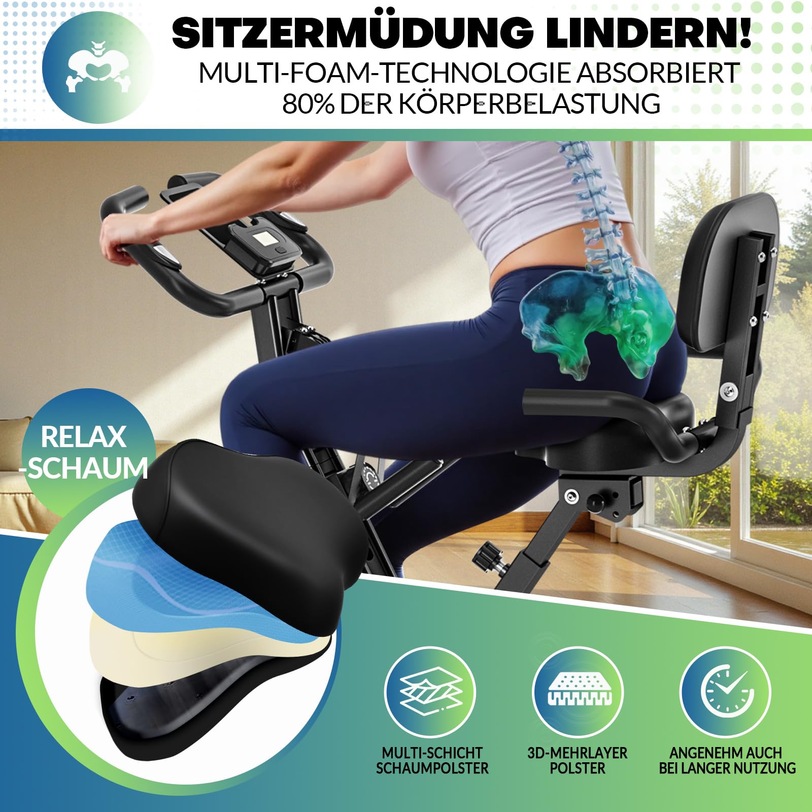 Heimtrainer Fahrrad, SLUNSE 2025 Neu Hometrainer Fahrrad mit stabilem Doppeldreieckrahmen, Klappbar Ergometer Heimtrainer mit 10dB extra Leise, Indoor Bike für Kardio-Training zu Hause, Bis 160KG