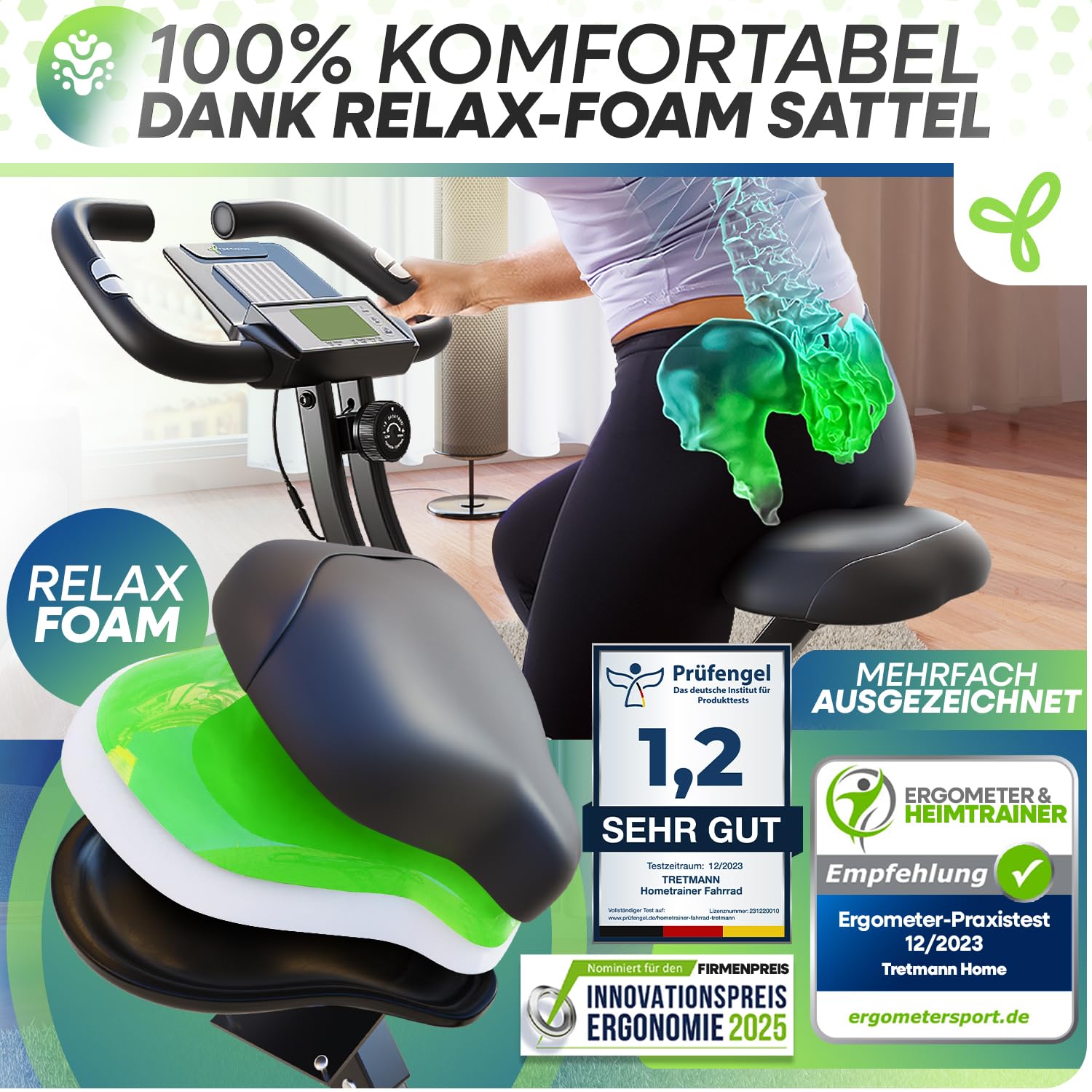 Neu Tretmann Hometrainer fahrrad Klappbar Set-extra bequem & leise- [RelaxFoam] bis 150KG Belastbar Ergometer fahrrad, Heimtrainer fahrrad, Ergometer Heimtrainer Senioren, Fitnessbikes, home trainer
