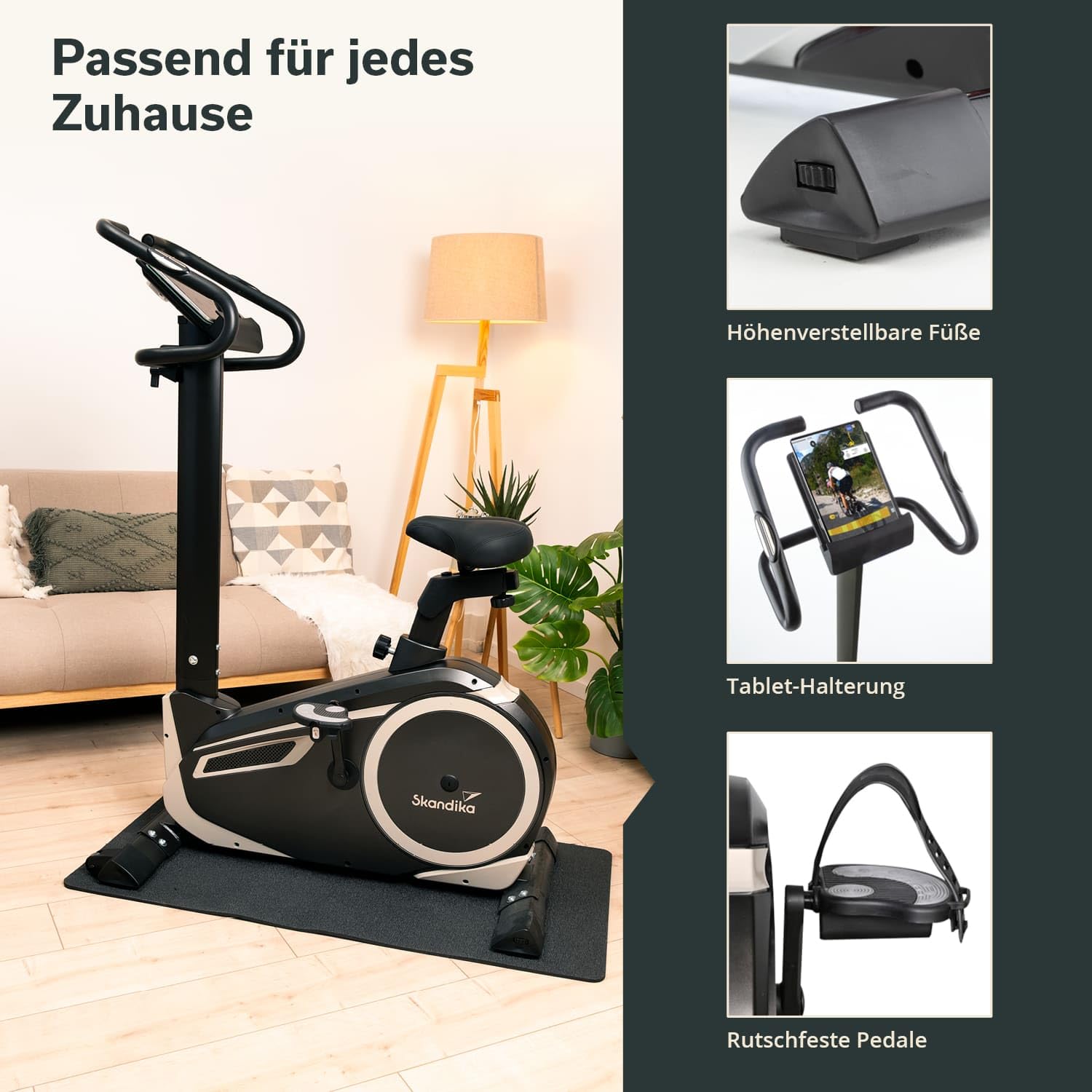 skandika Ergometer Morpheus, Fitnessbike, Heimtrainer mit Bluetooth, Pulsgurt, 32 einstellbare Widerstandseinstellung und Multifunktionscomputer mit Kalorienverbrauch, Puls