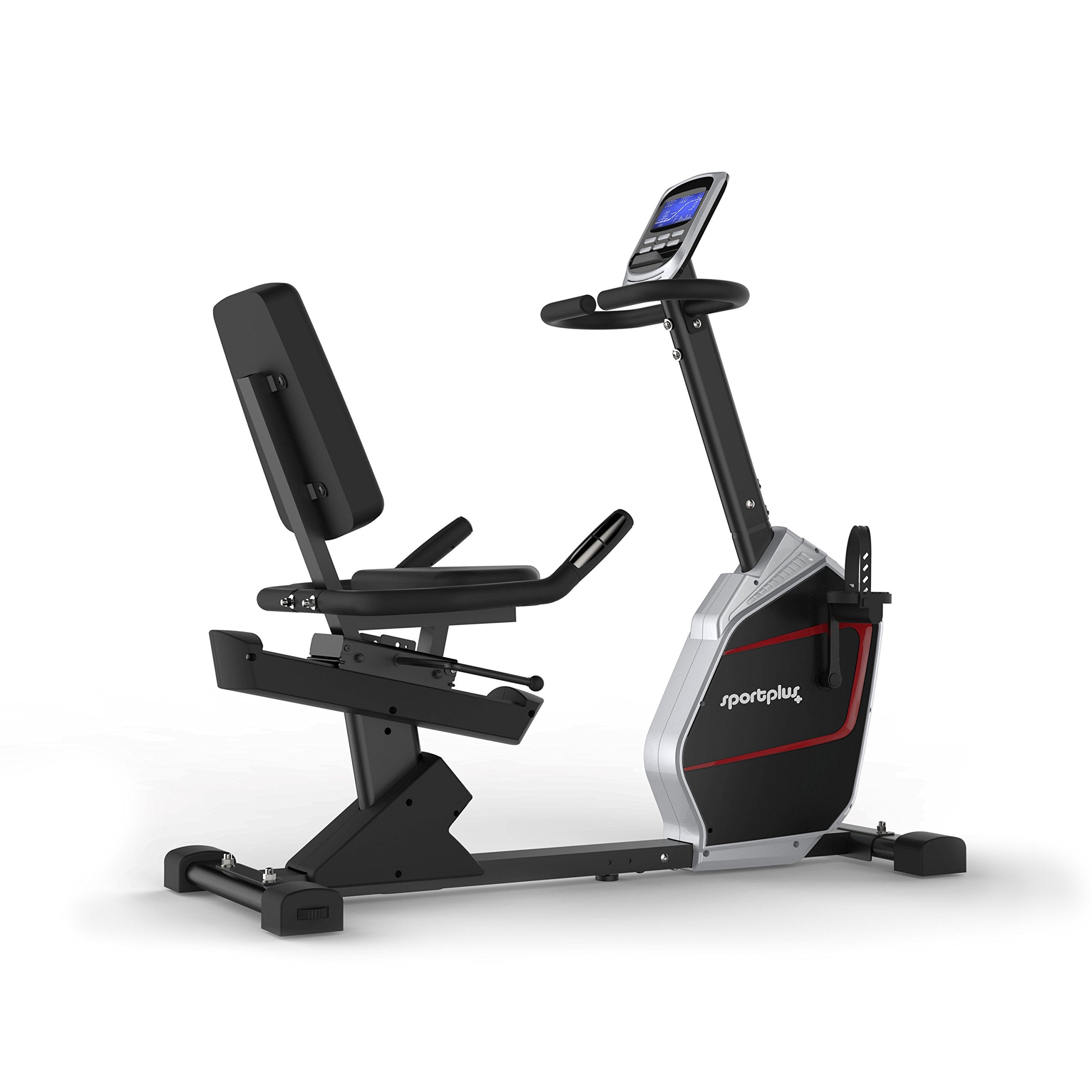 SportPlus Heimtrainer mit Magnetbremse 24 Widerstandsstufen, gelenk- und rückenschonend, extra weicher Sitz, bis 200 Watt, Fitnessgerät für Senioren Black/Sun (App-kompatibel)