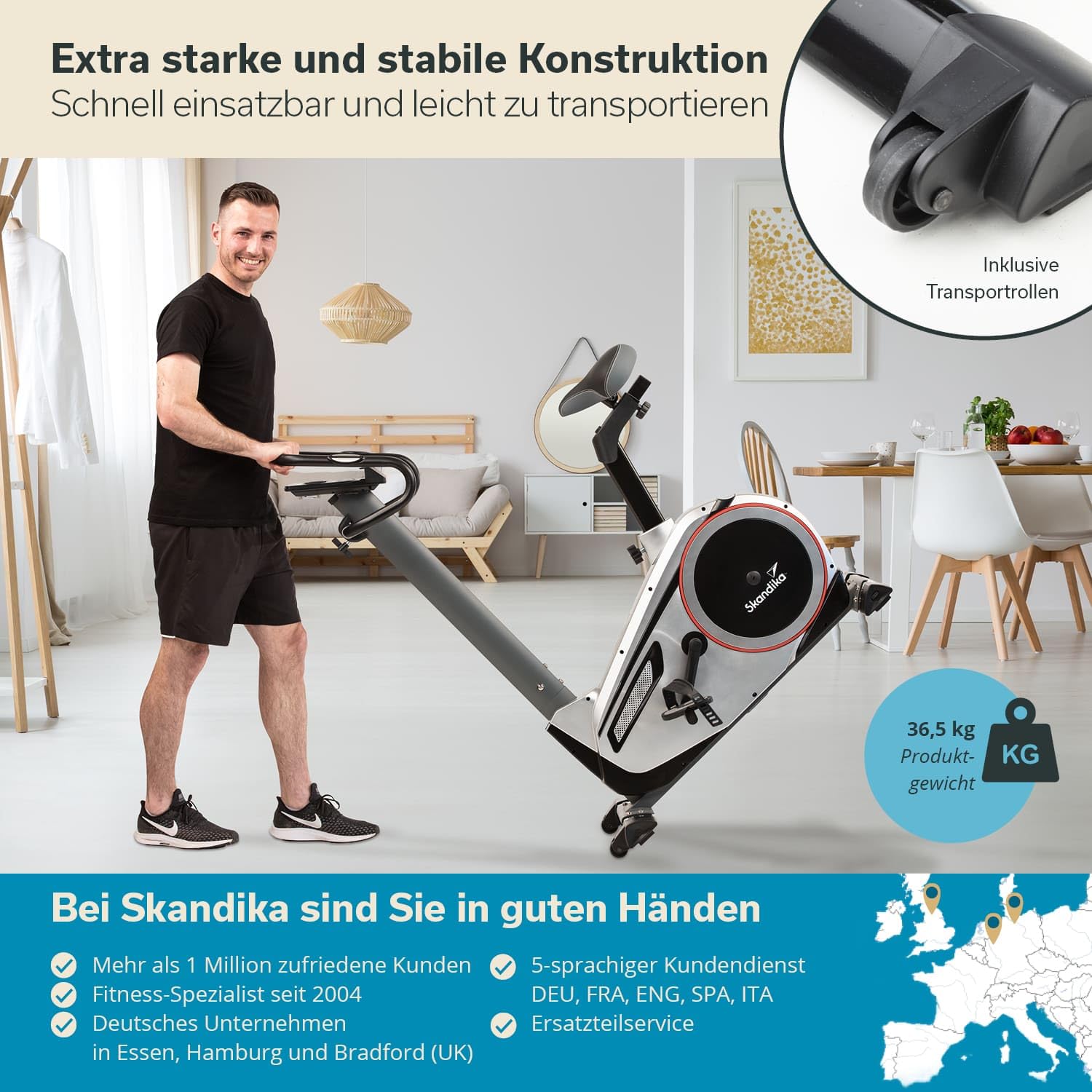 skandika Ergometer Morpheus | Heimtrainer für Zuhause, 12 kg Schwungmasse, 32 Widerstandsstufen, 24 Programme, App Kompatibel mit Kinomap, Pulsgurt, Tablethalterung | Indoor Fahrrad bis 150 kg