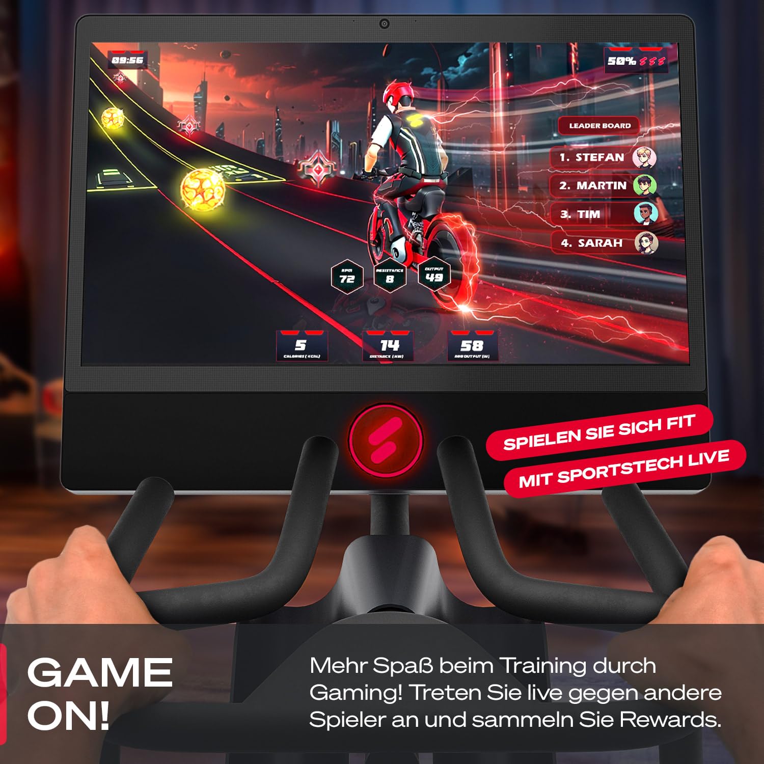 Sportstech Heimtrainer + 21.5" Touch Display - Deutsche Qualitätsmarke - APP mit Live Workouts & Kursen Fitnessbike mit patentierter LED Technologie, Ergometer, sBike (sBike + Bundel)