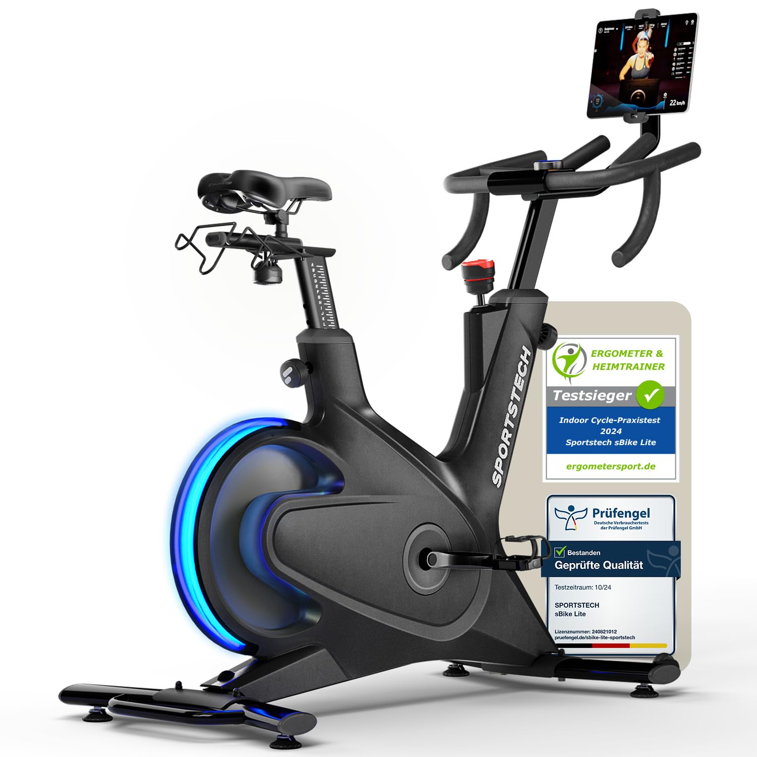 Sportstech sBike Lite - Smartes Heimtrainer Fahrrad mit LED - Deutsche Qualitätsmarke - App mit Kursen und 360° Tablet-Halterung für Full Body Workout - Ergometer, Indoor Fitnessbike (sBike Lite BL)