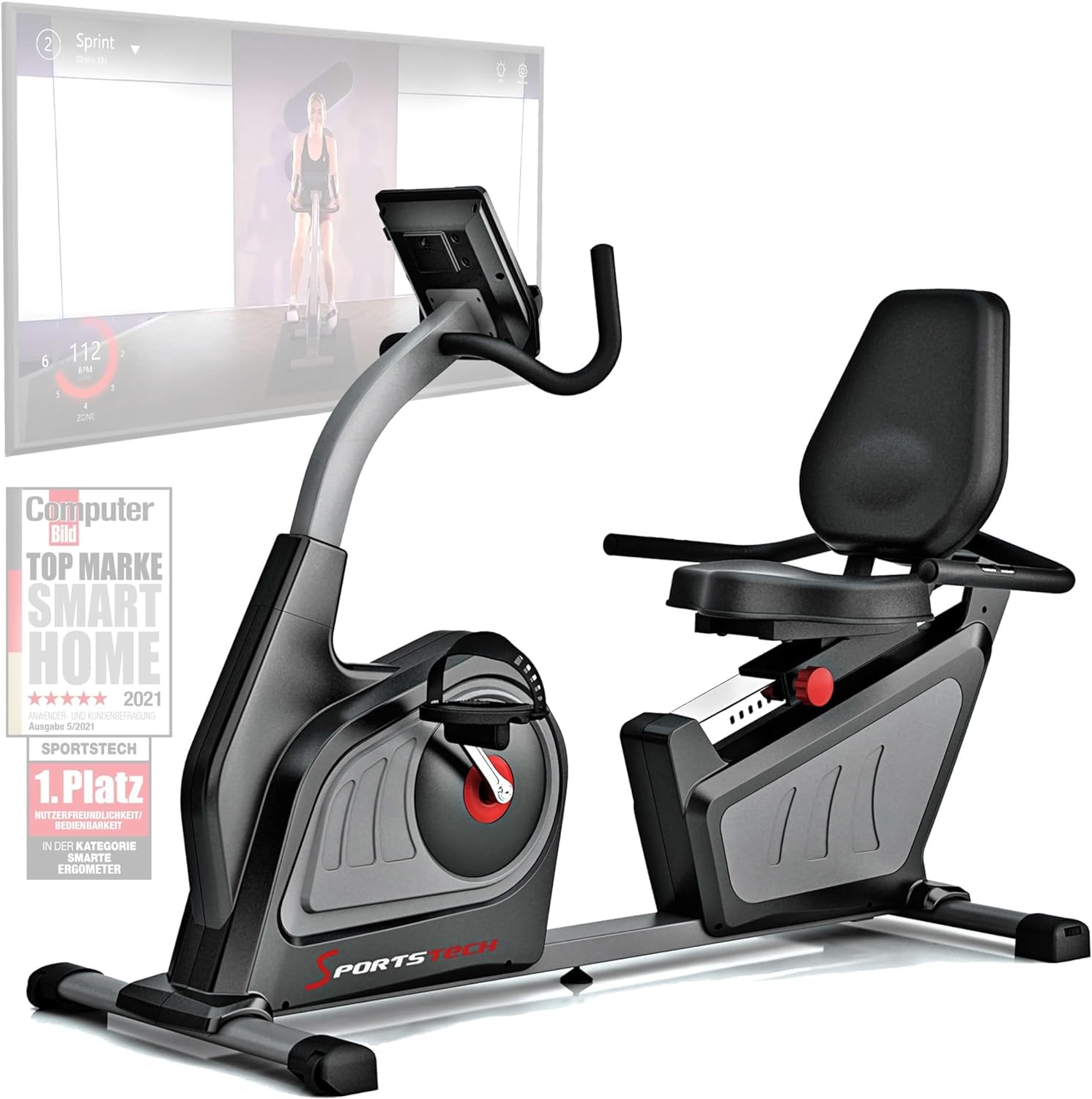 Sportstech ES600 Profi Ergometer | Deutsches Qualitätsunternehmen | Video Events & Multiplayer App | integrierter Stromgenerator & HRC | Pulsgurt optional | Liegeergometer + ergonomischer Sitzkomfort