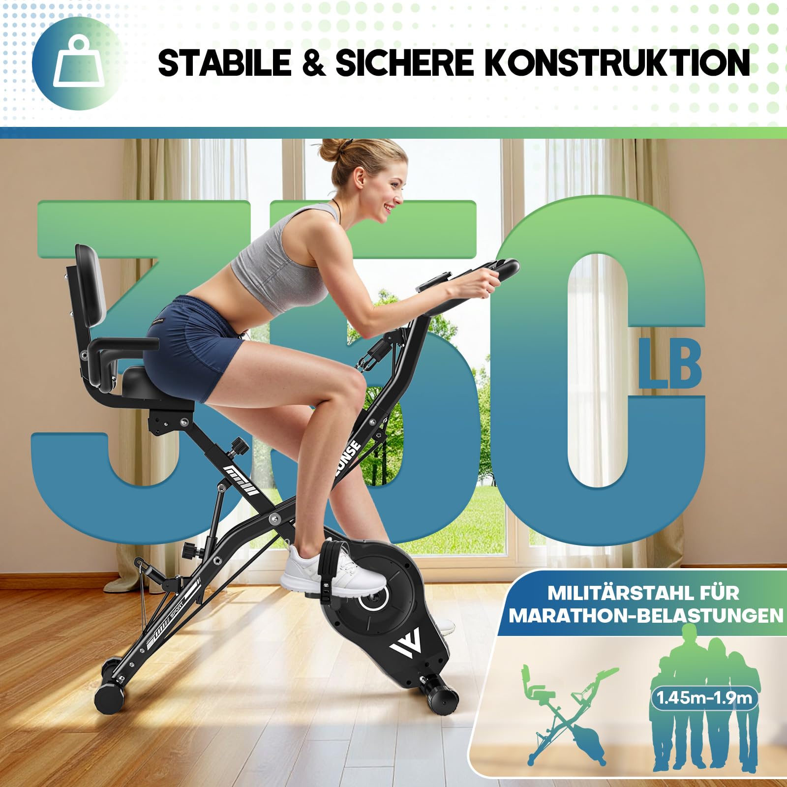 Heimtrainer Fahrrad, SLUNSE 2025 Neu Hometrainer Fahrrad mit stabilem Doppeldreieckrahmen, Klappbar Ergometer Heimtrainer mit 10dB extra Leise, Indoor Bike für Kardio-Training zu Hause, Bis 160KG