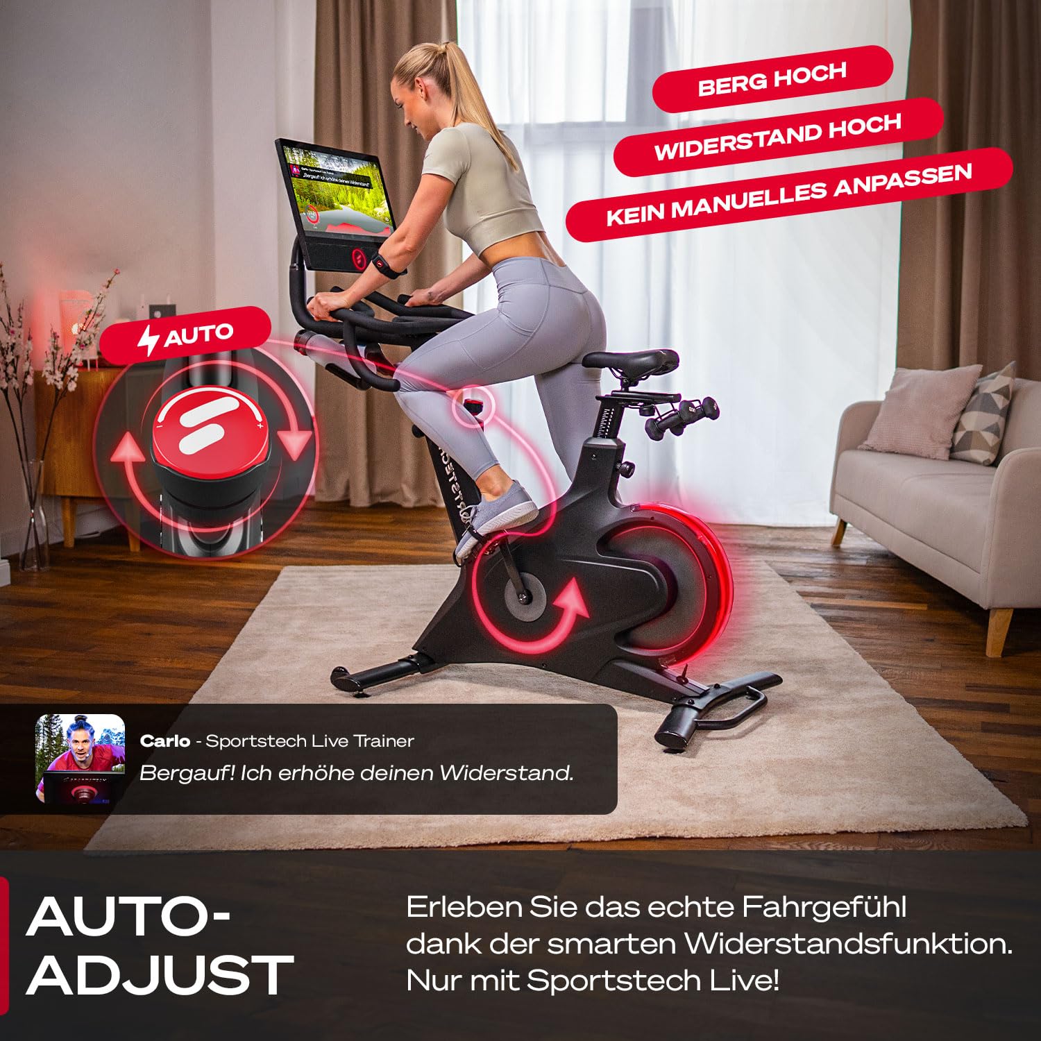 Sportstech Heimtrainer + 21.5" Touch Display - Deutsche Qualitätsmarke - APP mit Live Workouts & Kursen Fitnessbike mit patentierter LED Technologie, Ergometer, sBike (sBike + Bundel)