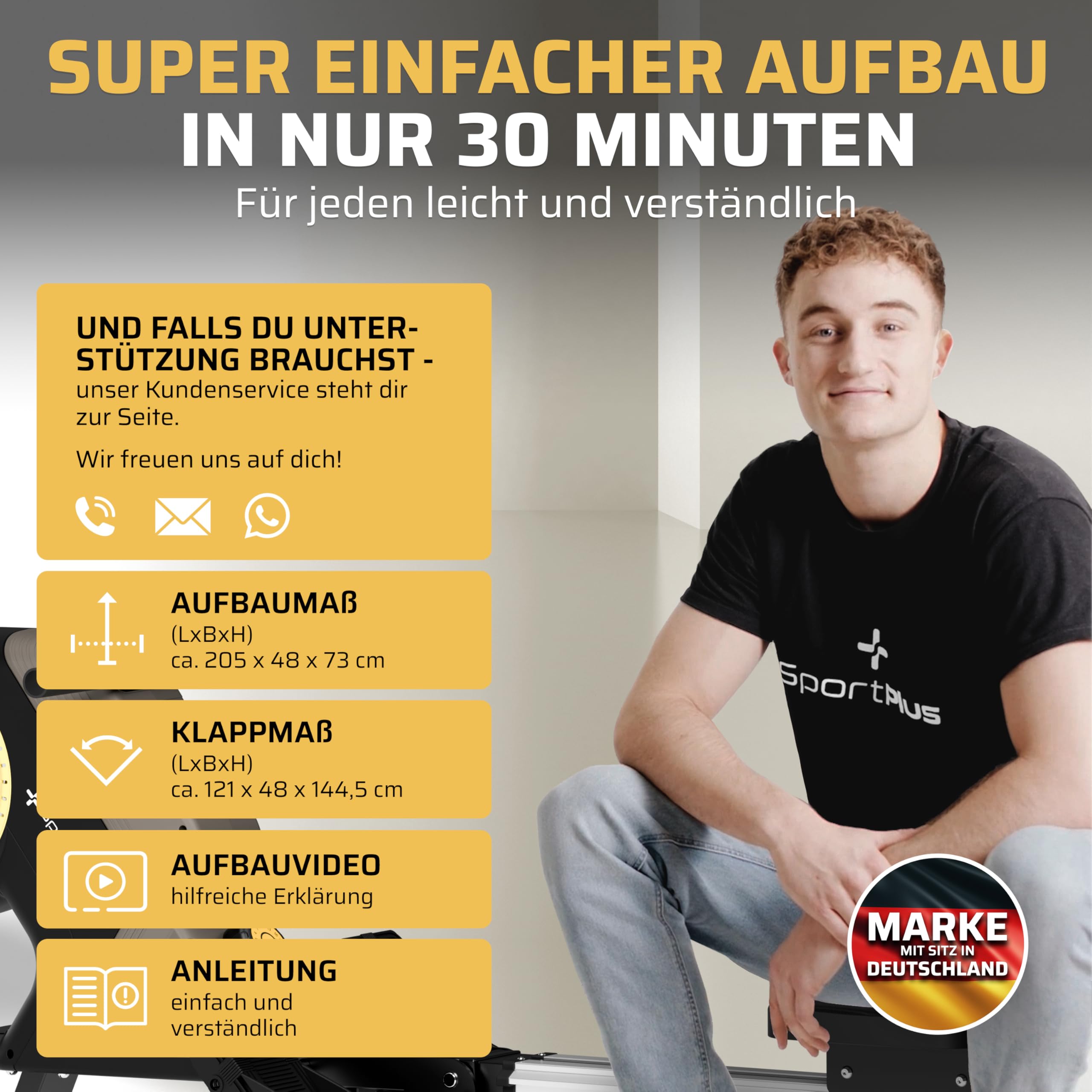 SportPlus Rudergerät für zuhause klappbar - Heimtrainer Rudergerät 16 Widerstandsstufen - leises Magnetbremssystem - Rudermaschine für zuhause - Designed in Germany - bis 150kg belastbar