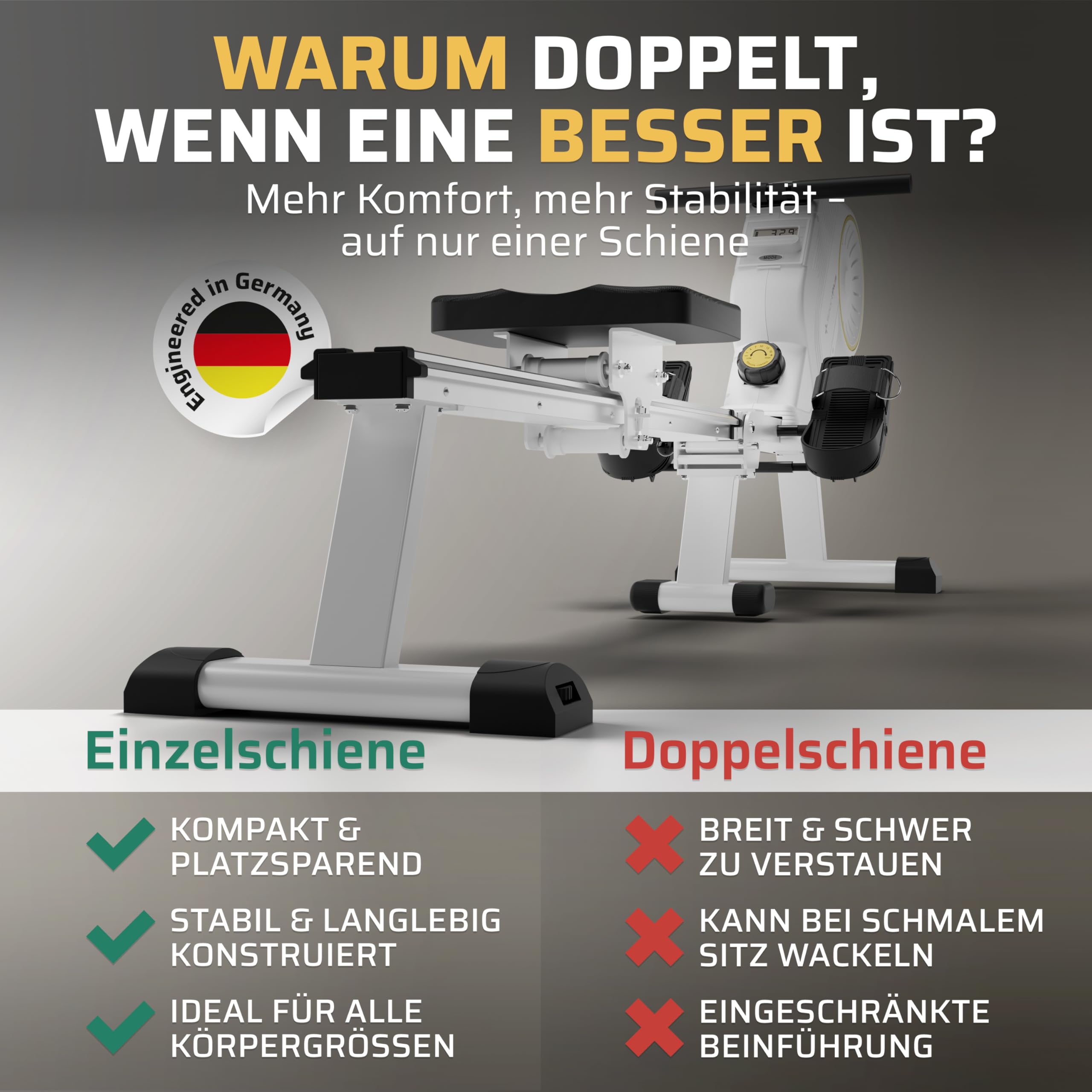 SportPlus Rudergerät für zuhause klappbar - Heimtrainer Rudergerät 16 Widerstandsstufen - leises Magnetbremssystem - Rudermaschine für zuhause - Designed in Germany - bis 150kg belastbar