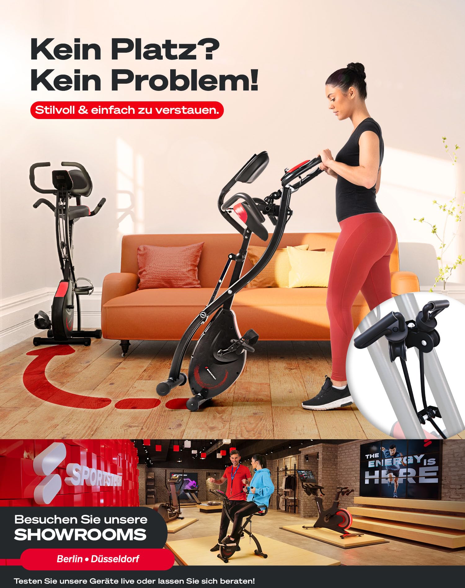 Sportstech Ergometer Heimtrainer Fahrrad klappbar, Fitness Indoor Fahrrad für Zuhause, Hometrainer Bike 150kg, App mit Live- & On Demand-Kursen für Full Body Workout-Erlebnis, X150 Bike