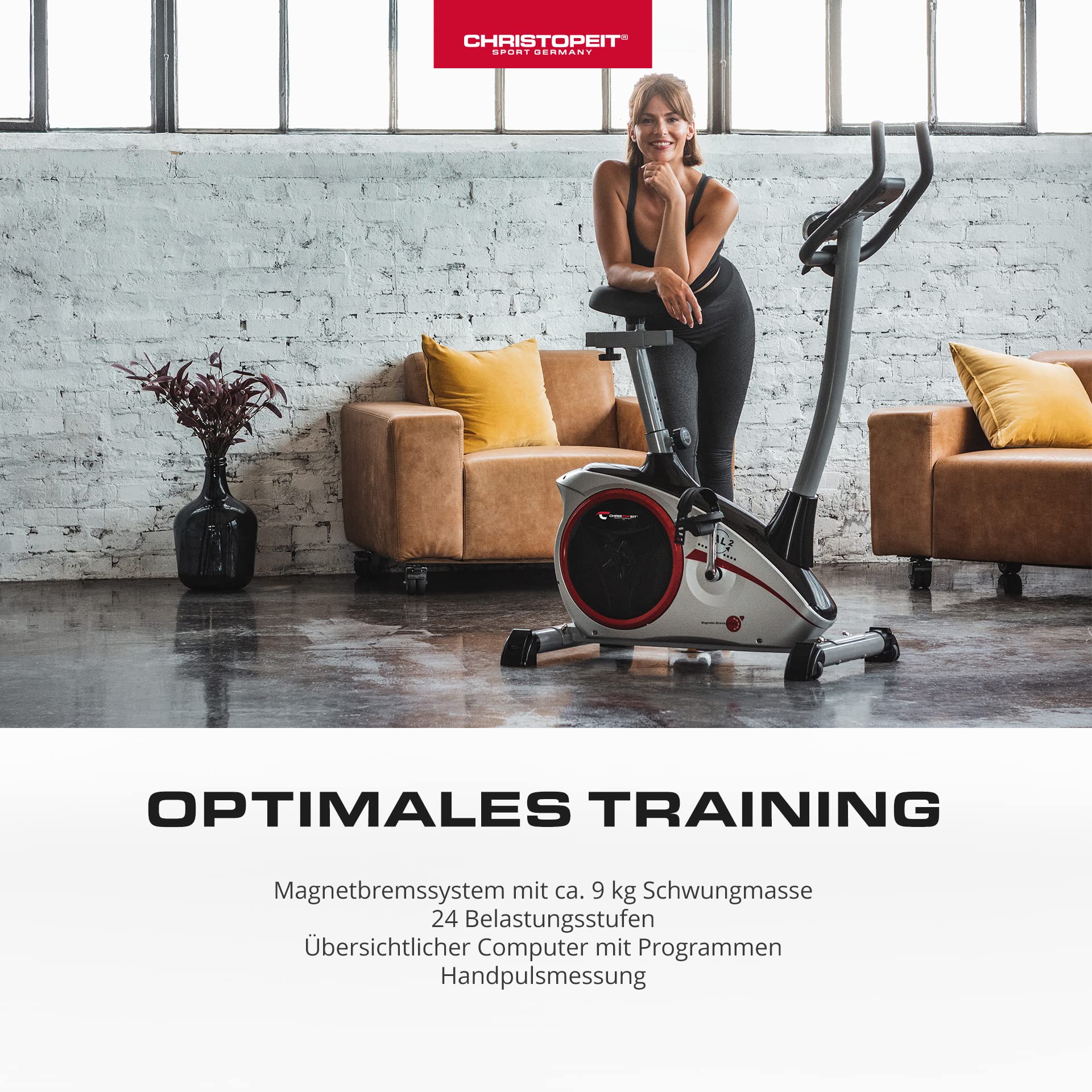 Christopeit Sport Heimtrainer AL 2 Silber inkl. Bodenschutzmatte - 24-Stufig, bis 150kg Gewicht, 9kg Magnet-Bremssystem, LCD-Display
