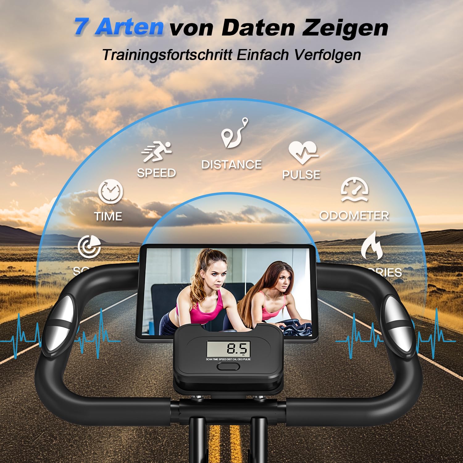 Heimtrainer Fahrrad, SLUNSE 2025 Neu Hometrainer Fahrrad mit stabilem Doppeldreieckrahmen, Klappbar Ergometer Heimtrainer mit 10dB extra Leise, Indoor Bike für Kardio-Training zu Hause, Bis 160KG