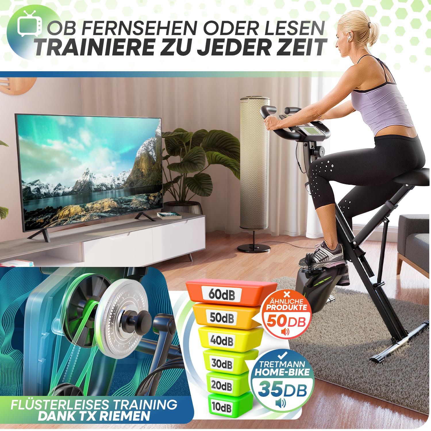 Neu Tretmann Hometrainer fahrrad Klappbar Set-extra bequem & leise- [RelaxFoam] bis 150KG Belastbar Ergometer fahrrad, Heimtrainer fahrrad, Ergometer Heimtrainer Senioren, Fitnessbikes, home trainer