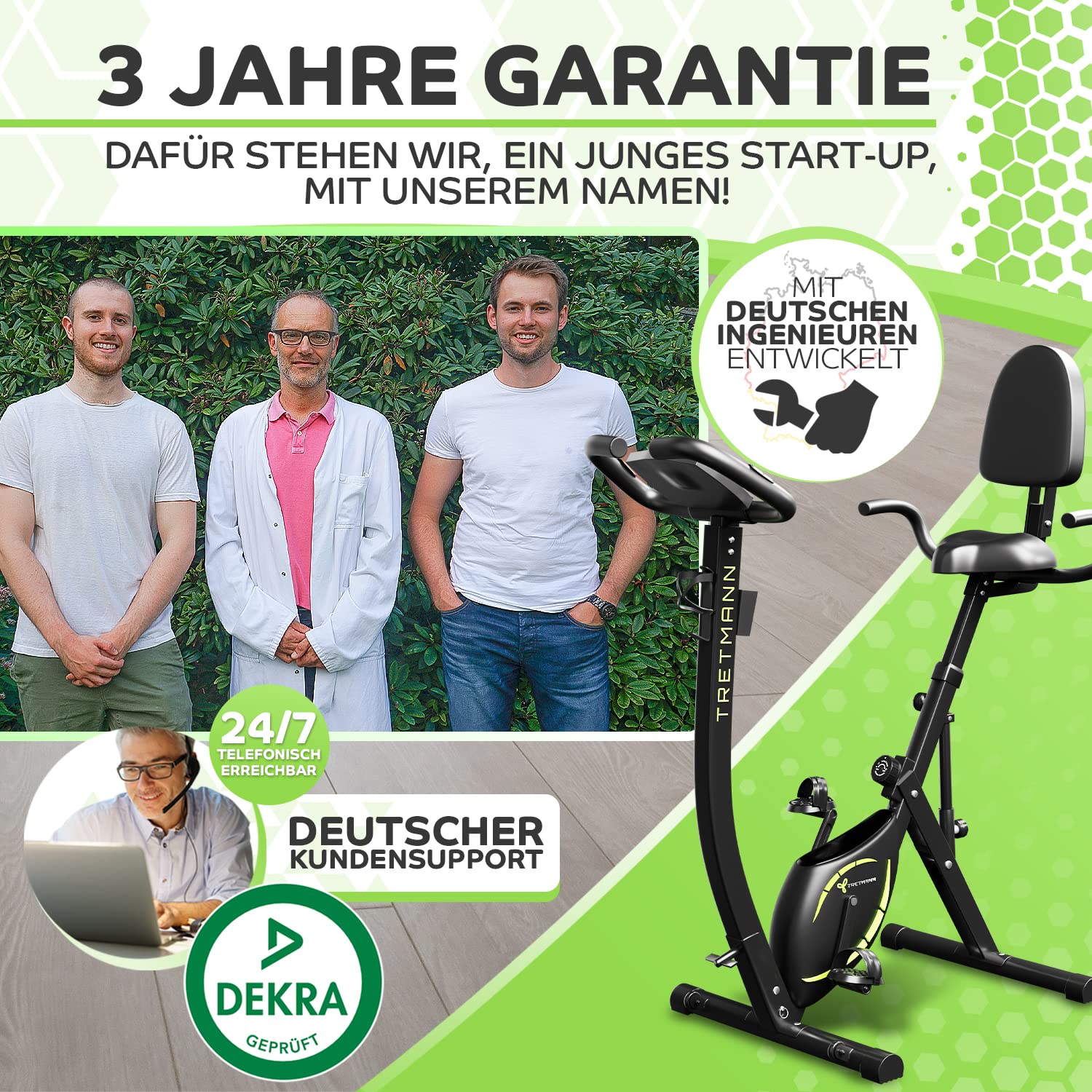 Tretmann NEU 3in1 Heimtrainer Fahrrad klappbar -extra komfortabel& leise- [SoftFoam] DEKRA geprüft - mit tiefem Einstieg Hometrainer Fahrrad Ergometer klappbar